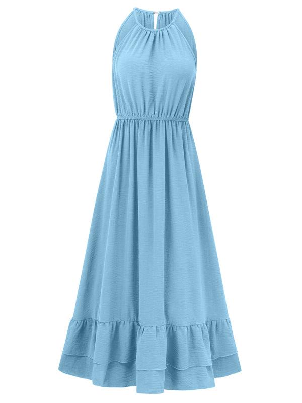 Holiday Solid Color Halter Waist Dress