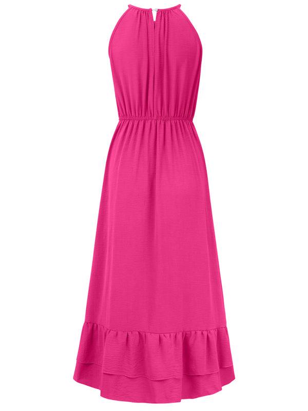 Holiday Solid Color Halter Waist Dress