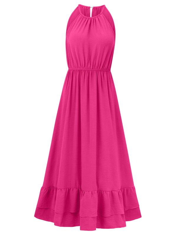 Holiday Solid Color Halter Waist Dress