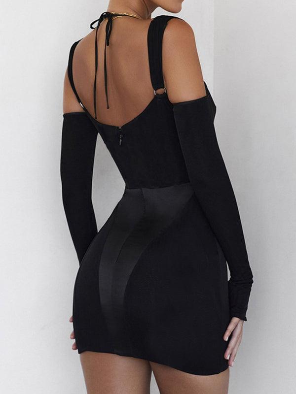 Suspender Backless See-Through Dress