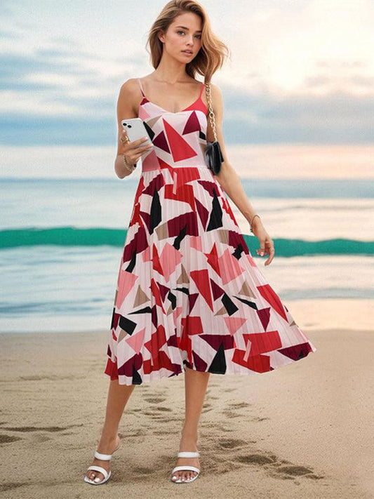 Women's Sling Geometric Print A-Line Midi Dress