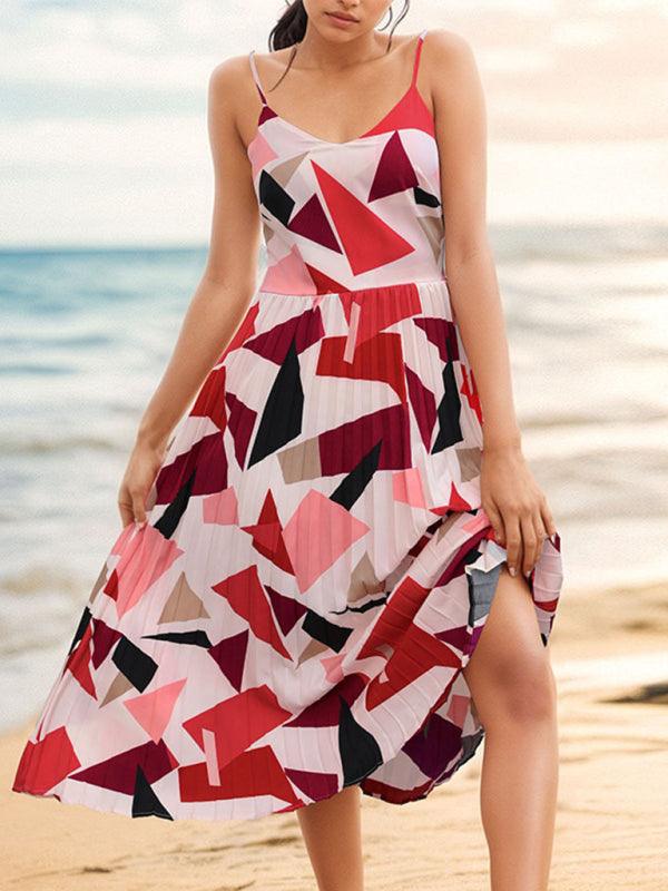 Women's Sling Geometric Print A-Line Midi Dress