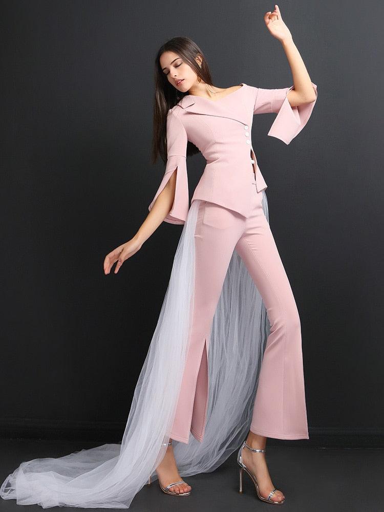 Buy Pink Pant Suit With Detachable Veil - Women Trouser Suits