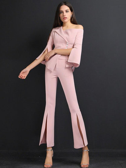 Pink Pant Suit With Detachable Veil - Women Trouser Suits - Trouser Suit - Pantsuit - Guocali