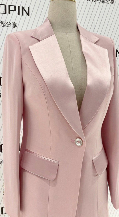 Pink Pant Suit - Women Silk Satin Trouser Suit - Pantsuit - Guocali