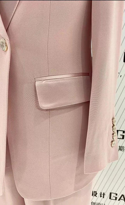 Pink Pant Suit - Women Silk Satin Trouser Suit - Pantsuit - Guocali