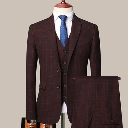 Plaid 3-Piece Men’s Suit - Business Style Elegance - 3-Piece Suit - Guocali