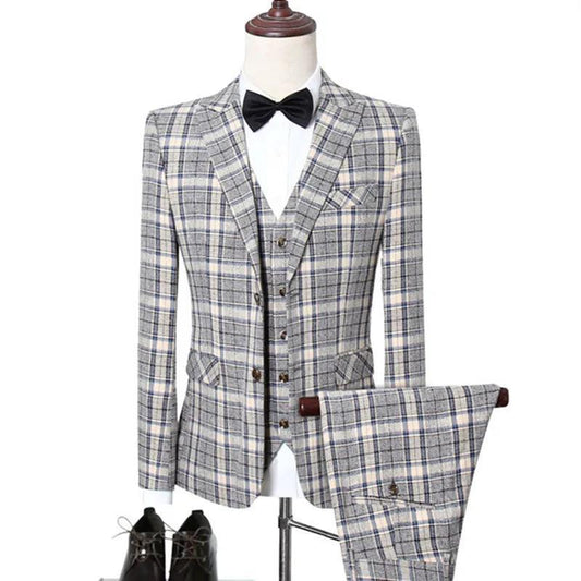 Plaid 3 Piece Men Suit - 3-Piece Suit - Guocali