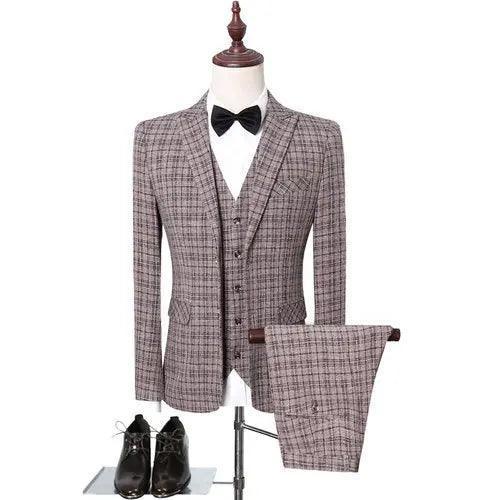 Plaid Striped 3 Piece Men Suit - 3-Piece Suit - Guocali