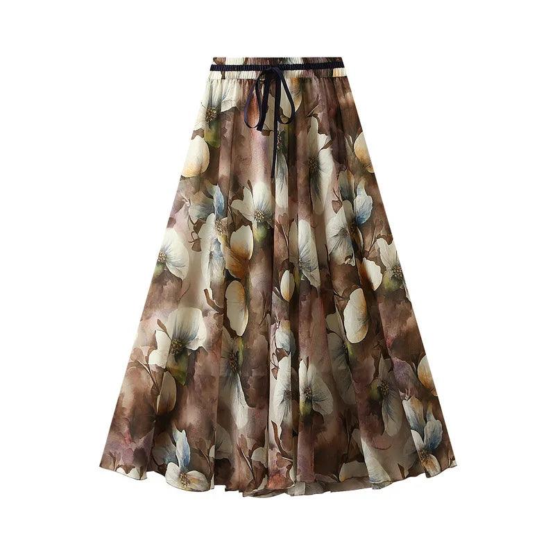 Print Skirt Lace Up Waist - A-Line Skirt - Guocali