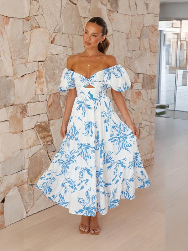 Printed Puff Sleeve Swing Summer Dress - Dresses - Guocali