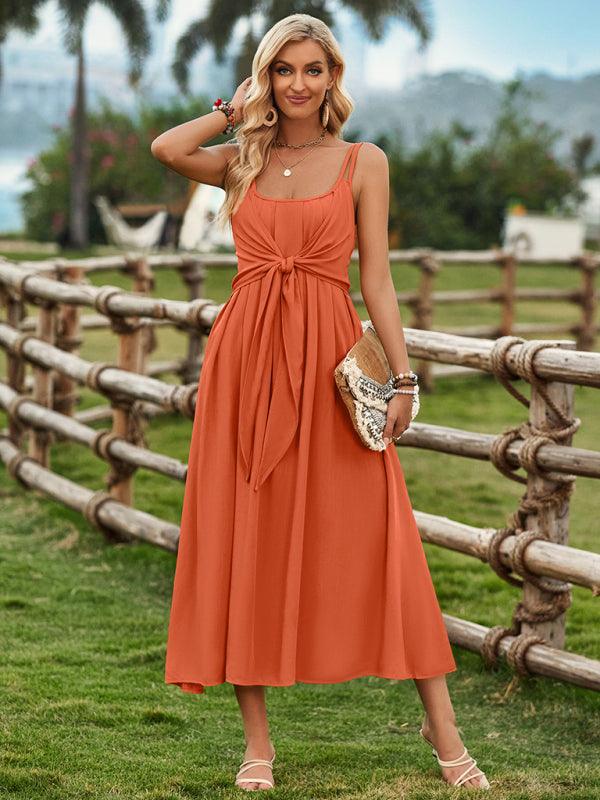 Ranch Style Tied Waist Dress - Waist Dress - Guocali