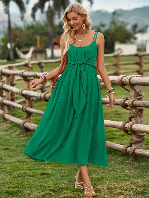 Ranch Style Tied Waist Dress - Waist Dress - Guocali