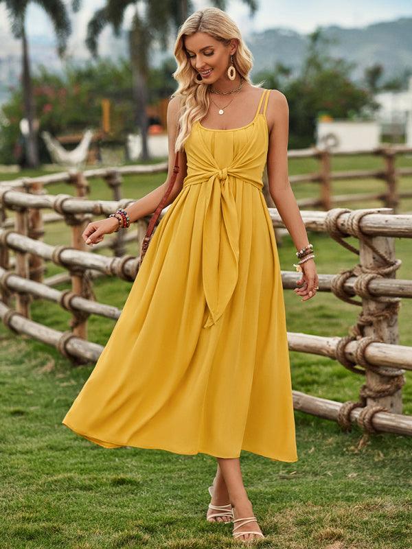 Ranch Style Tied Waist Dress - Waist Dress - Guocali