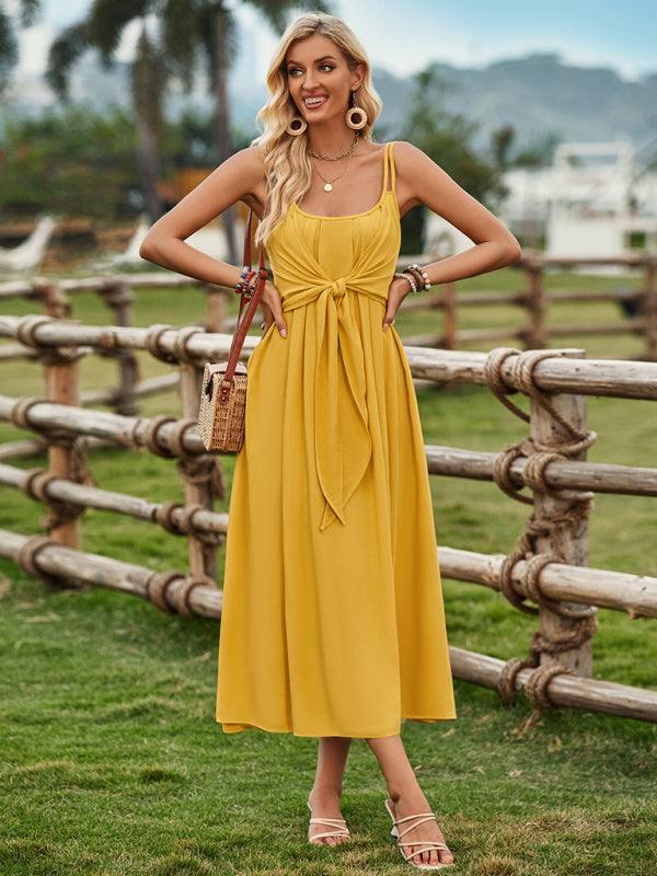 Ranch Style Tied Waist Dress - Waist Dress - Guocali