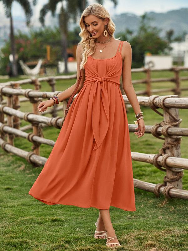 Ranch Style Tied Waist Dress - Waist Dress - Guocali