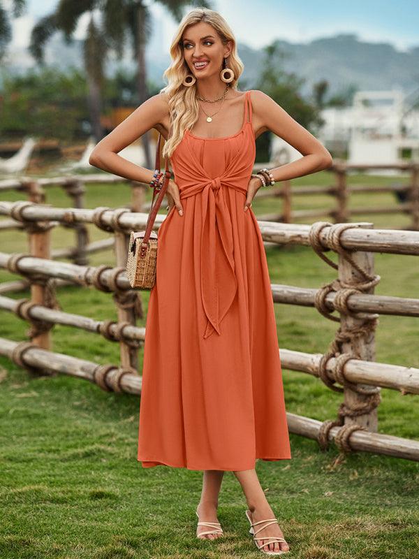 Ranch Style Tied Waist Dress - Waist Dress - Guocali