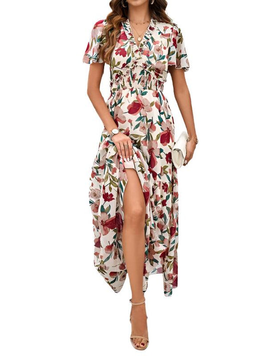 Spring Summer Casual Printed Waist Dress