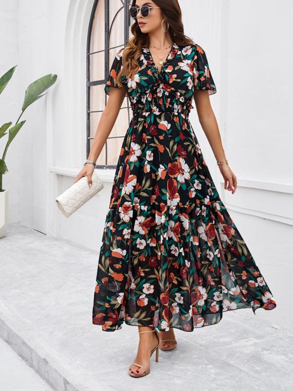 Spring Summer Casual Printed Waist Dress - Waist Dress - Guocali