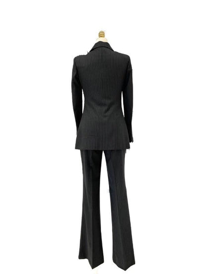 Striped Women Pant Suit - Grey Double Breasted Trouser Suit - Pantsuit - Guocali