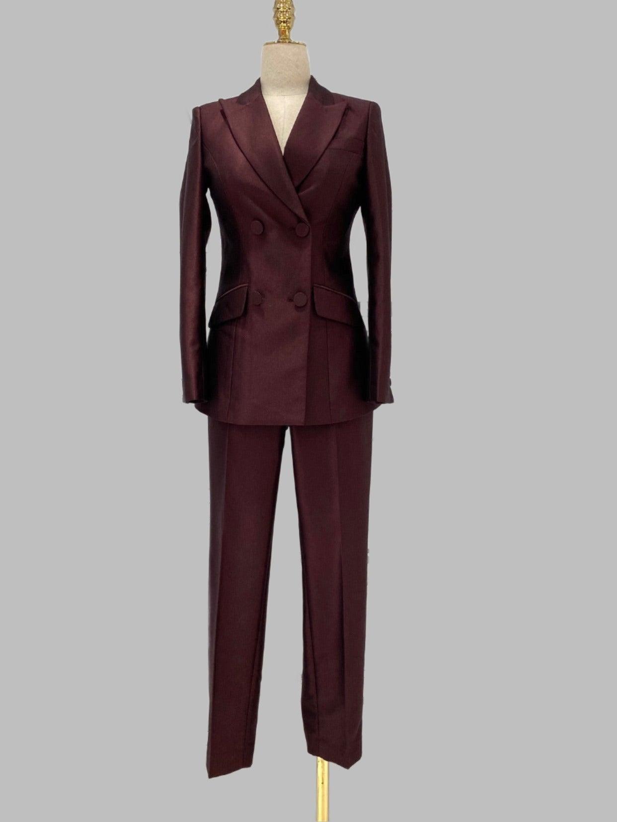 Two-Piece Women Suit - Double-Breasted Flared Pant Suit - Pantsuit - Guocali
