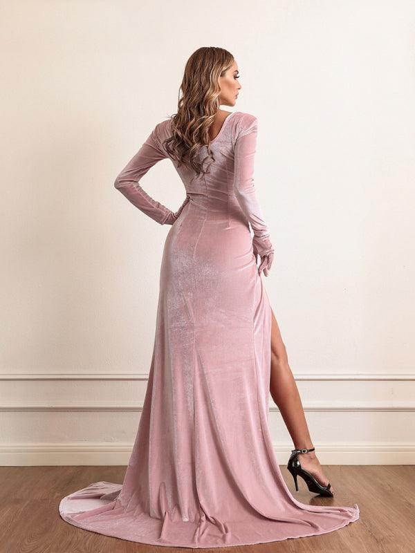 Velvet High Waist Evening Dress - Dresses - Guocali