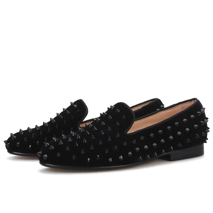 Velvet Women Loafers with Spikes - Loafer Shoes - Guocali