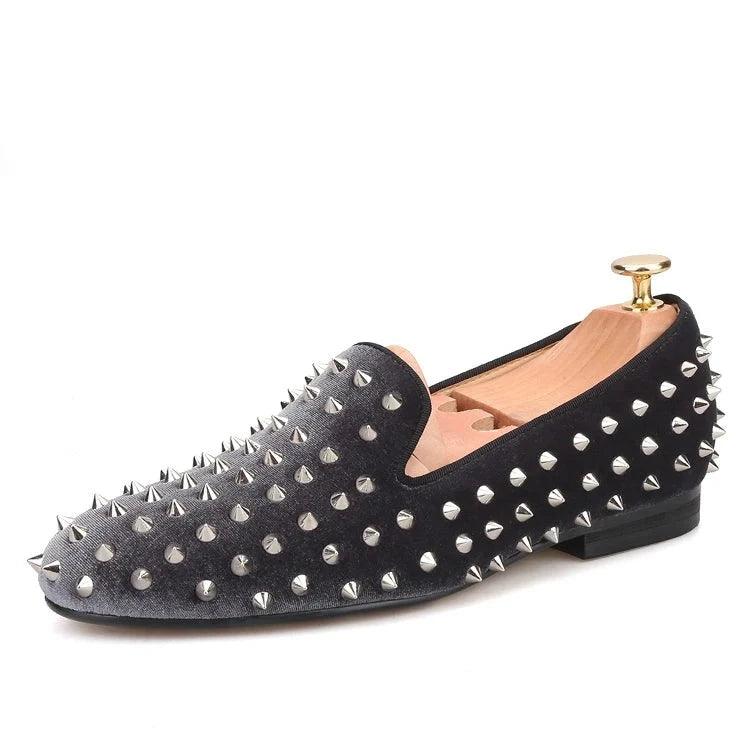 Velvet Women Loafers with Spikes - Loafer Shoes - Guocali