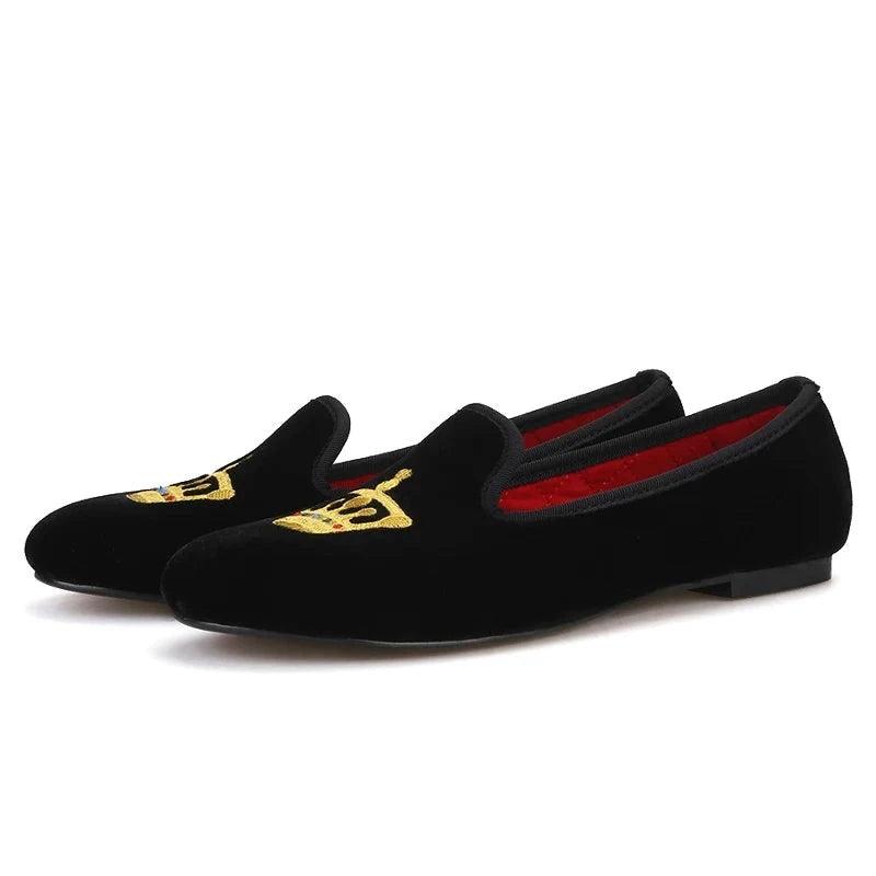 Velvet Women's Loafers with Crown - Loafer Shoes - Guocali