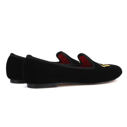 Velvet Women's Loafers with Crown - Loafer Shoes - Guocali