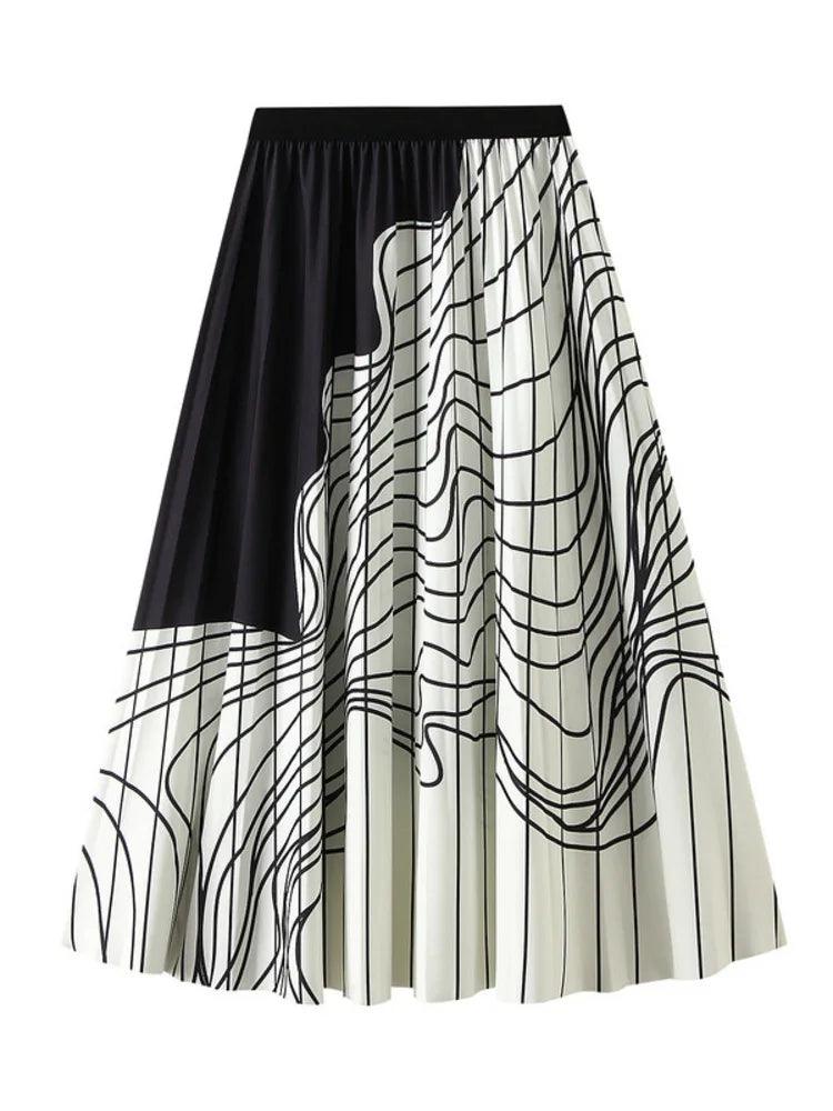 Vintage Pleated Skirt with Contrasting Colors for Women - Pleated Skirt - Guocali