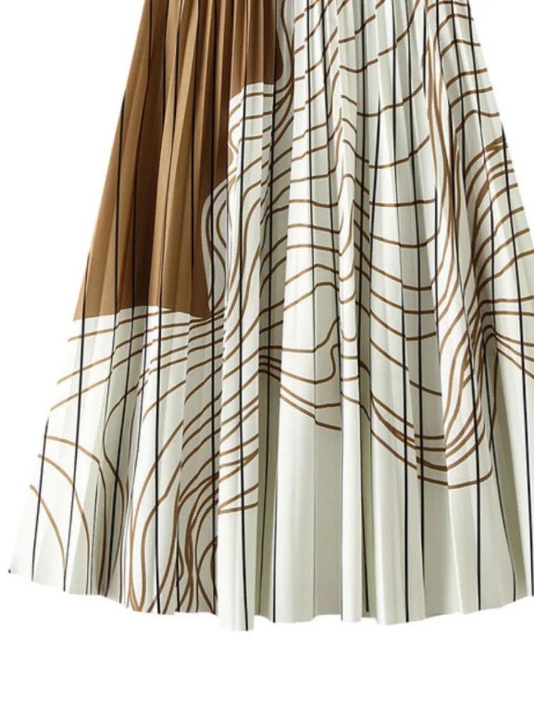 Vintage Pleated Skirt with Contrasting Colors for Women - Pleated Skirt - Guocali