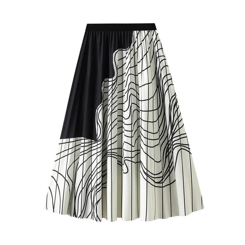 Vintage Pleated Skirt with Contrasting Colors for Women - Pleated Skirt - Guocali