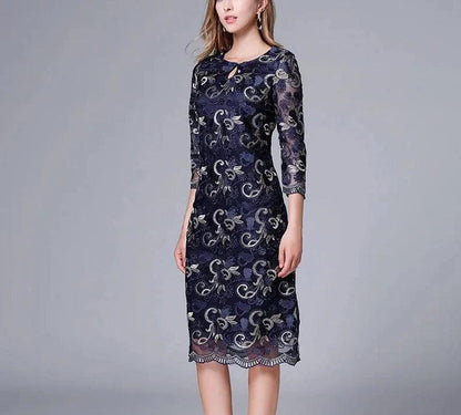 Vintage Three-Quarter Floral Loose Dress - Loose Dress - Guocali