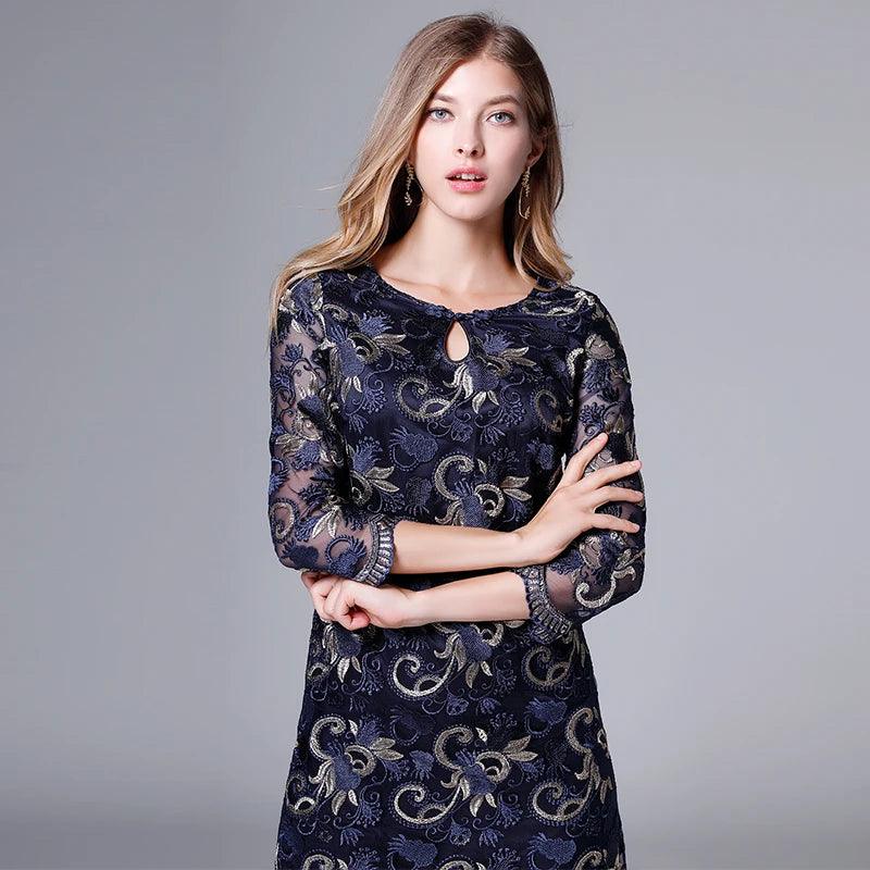 Vintage Three-Quarter Floral Loose Dress - Loose Dress - Guocali