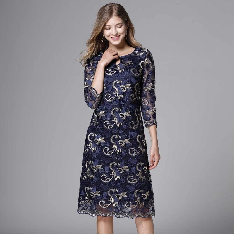 Vintage Three-Quarter Floral Loose Dress - Loose Dress - Guocali