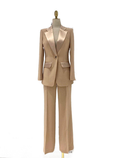 Wide Leg Women Pant Suit - Silk Satin Trouser Suit - Pantsuit - Guocali