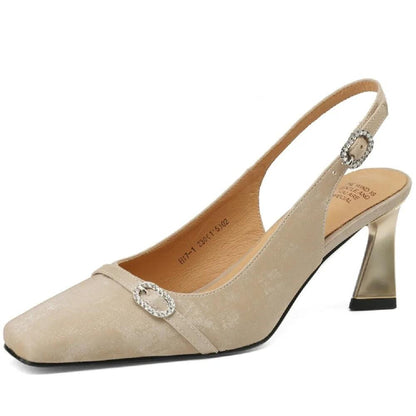Woman Sandals Leather Shoes Slingback High Heels - Sandals - Guocali