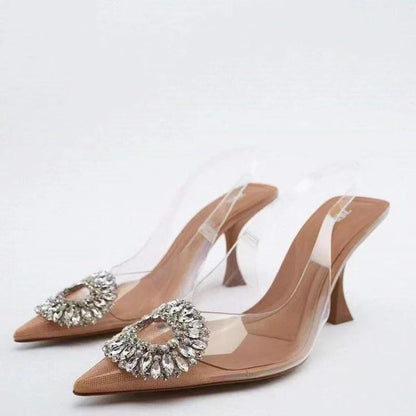 Woman Sandals - Rhinestone PVC Heeled Shoes - Sandals - Guocali