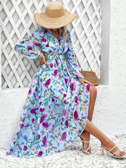 Women Ruffled Waist Printed Summer Dress - Dresses - Guocali