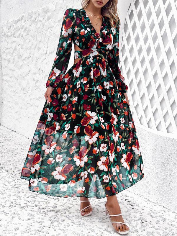 Women Ruffled Waist Printed Summer Dress - Dresses - Guocali