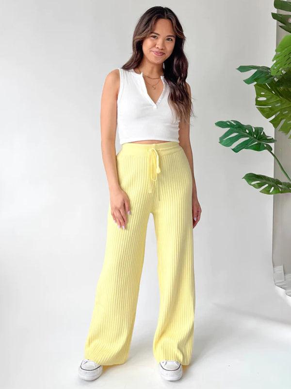 Women's Casual Drawstring Loose Straight Trousers - Women Trousers - Guocali