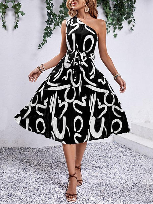 Letter Print Off-Shoulder Dress Women