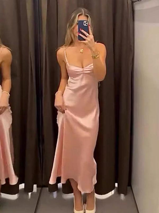 Solid Color Satin Bra Dress