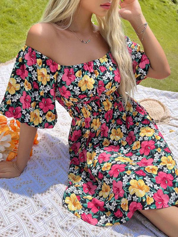 Off-Shoulder Ruffle Printed Dress