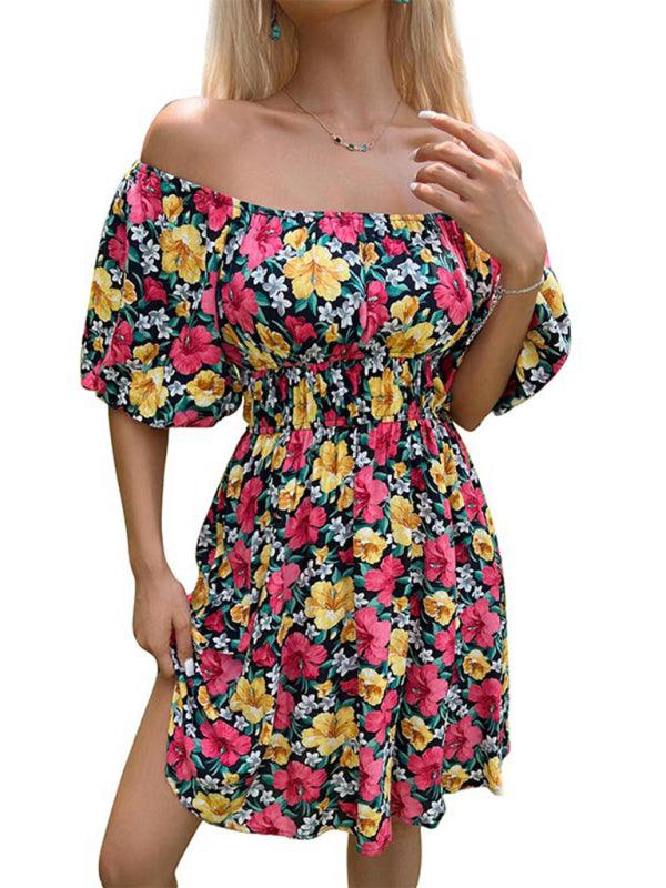 Off-Shoulder Ruffle Printed Dress