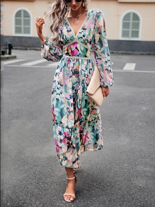 Resort V-Neck Long-Sleeved Dress