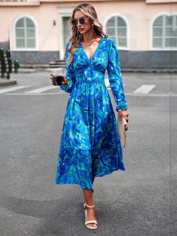 Resort V-Neck Long-Sleeved Dress