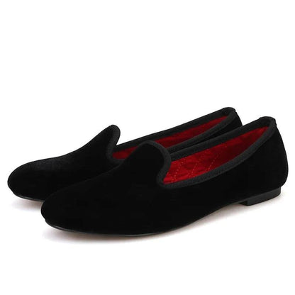 Women's Velvet Loafers Red Insoles - Loafer Shoes - Guocali