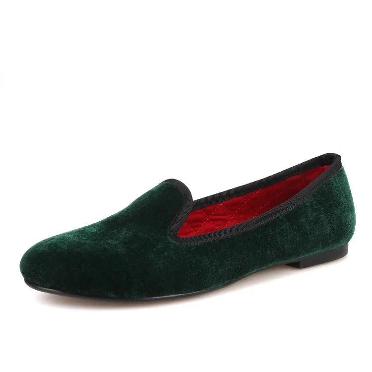 Women's Velvet Loafers Red Insoles - Loafer Shoes - Guocali